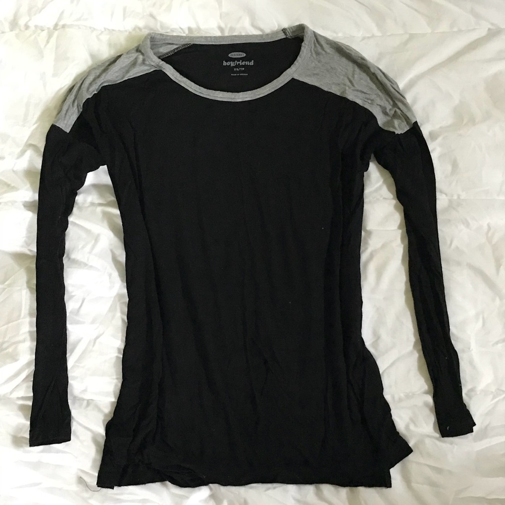 A long-sleeved black and grey shirt from Old Navy